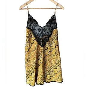 Vintage Black and Gold Lace Chemise Slip